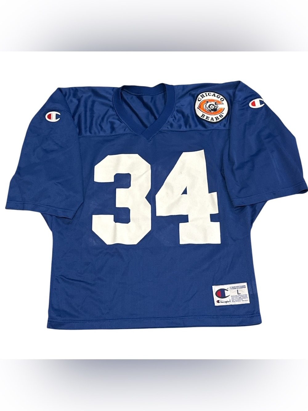 Vintage 90s Champion Chicago Bears Blue Practice Cropped Football Jersey Mens L